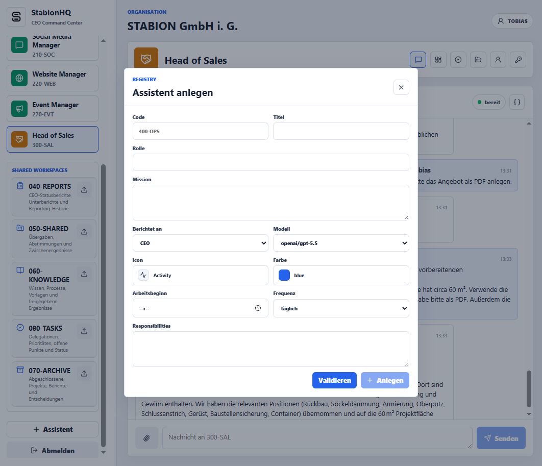 Neuen KI-Assistenten in StabionHQ erstellen